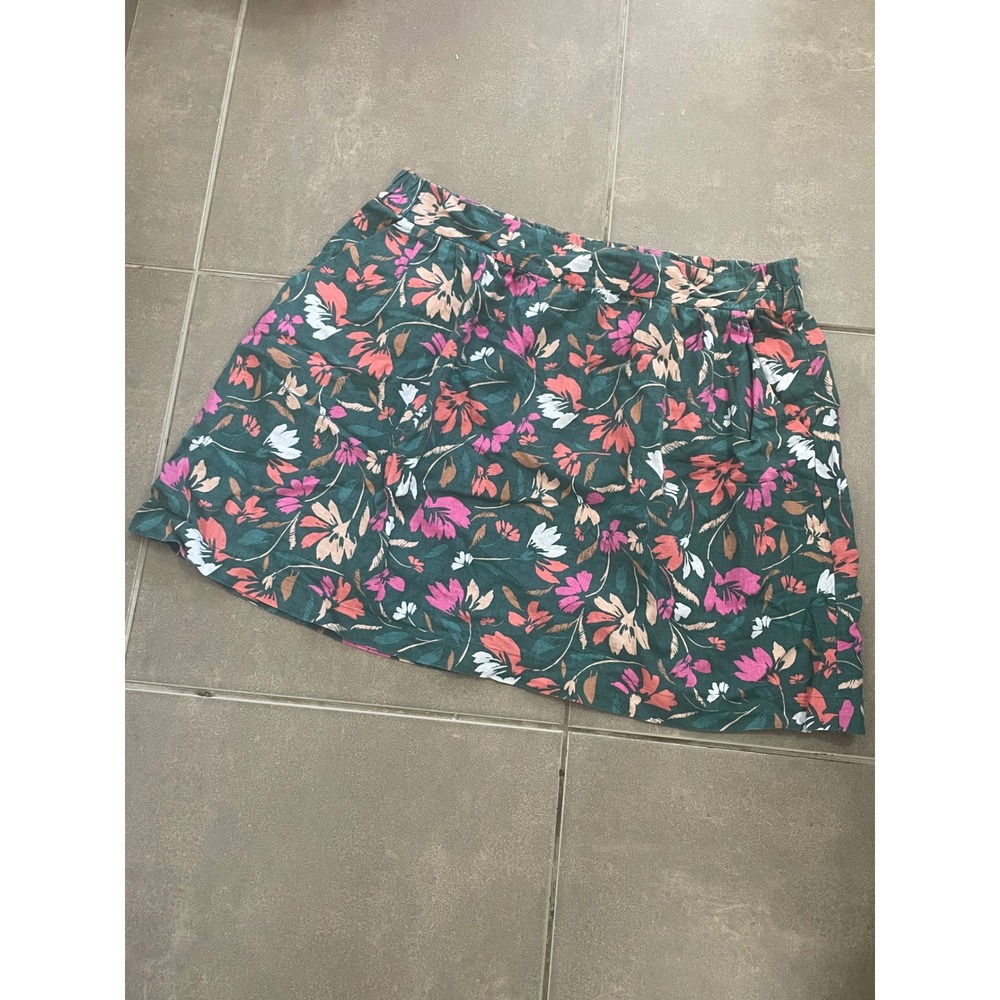 LOFT Outlet Floral‎ Print Elastic Waist A-Line Skirt Women XL Green Pink Orange